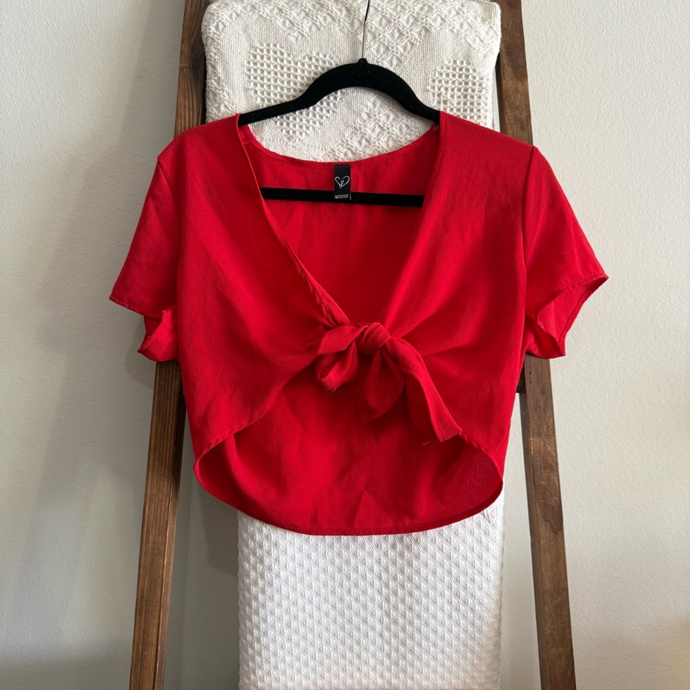 Windsor Bright Red Tie-Front Crop Top